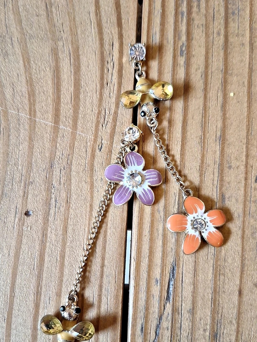 Betsey JohnsonFloral Drop Earrings in Gold & Purple Like New